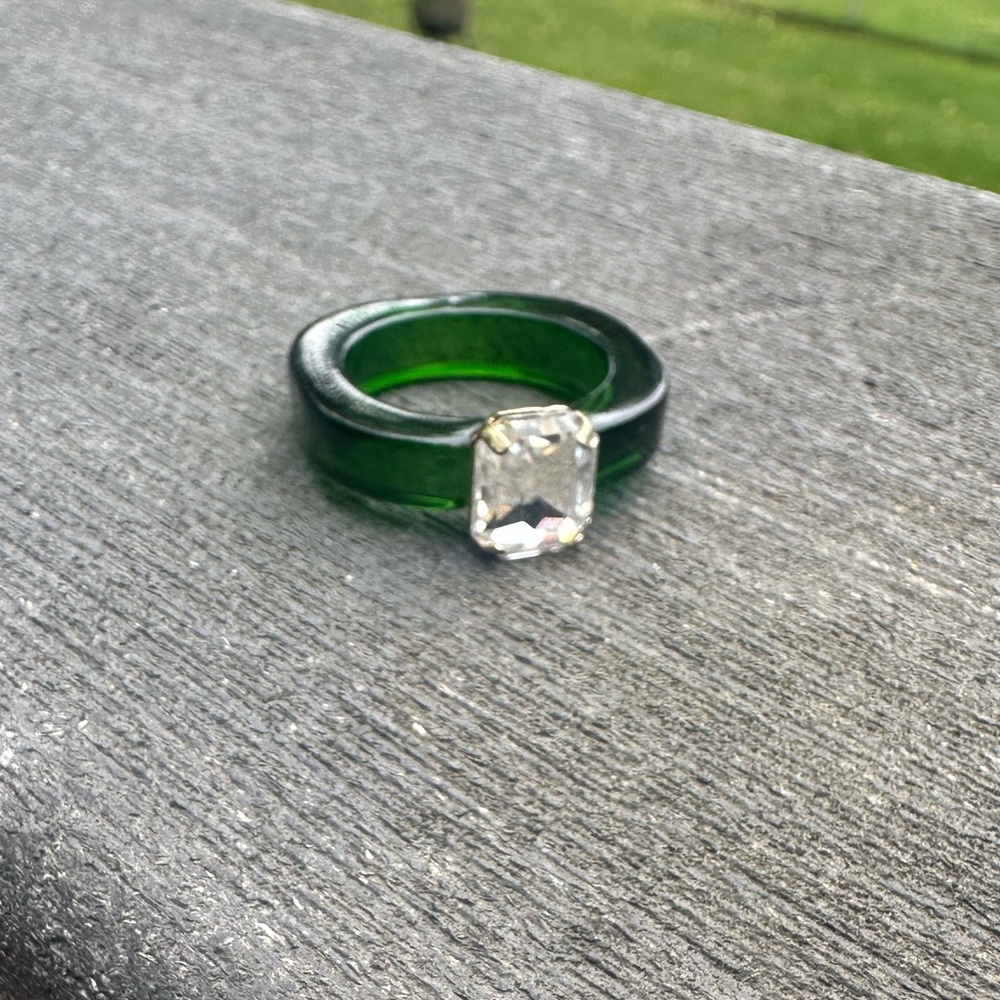 Local Eclectic Chunky Green Ring with Clear Stone